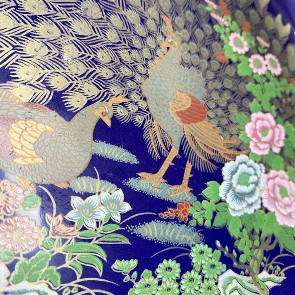 VTG 60s 70s Moroccan Taous Peacock Plate 10" Cobalt Blue Gold Decorative Wall - Picture 7 of 8